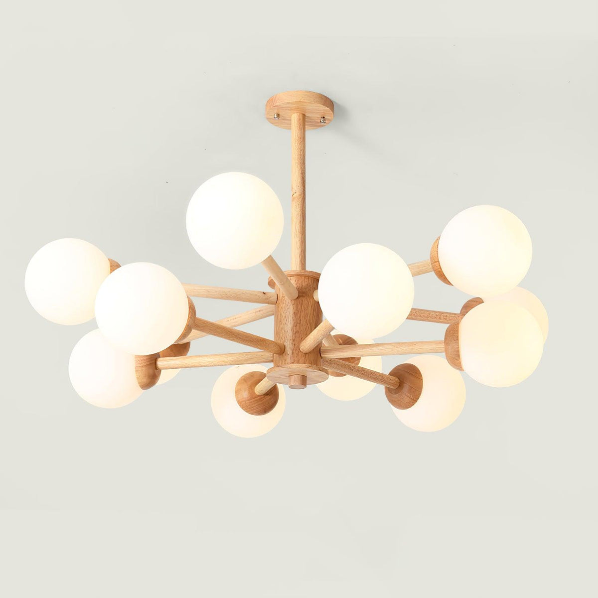 Kalds lámpara de araña de madera minimalista con esfera natural