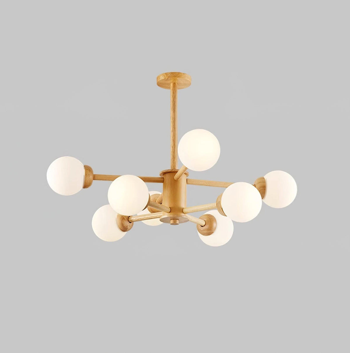 Kalds lámpara de araña de madera minimalista con esfera natural