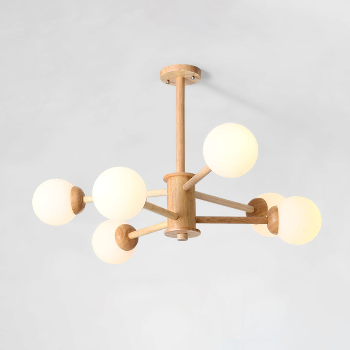 Kalds lámpara de araña de madera minimalista con esfera natural