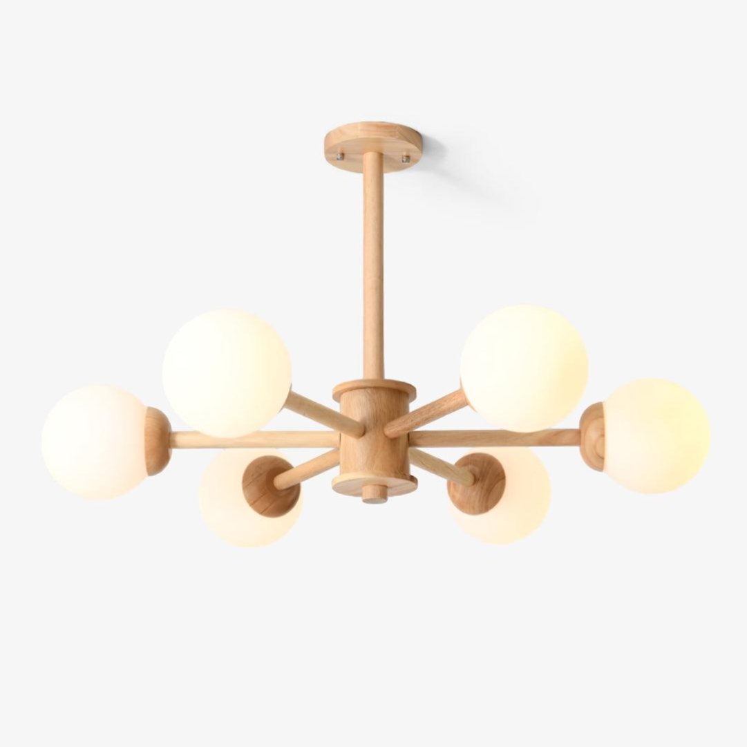 Kalds lámpara de araña de madera minimalista con esfera natural