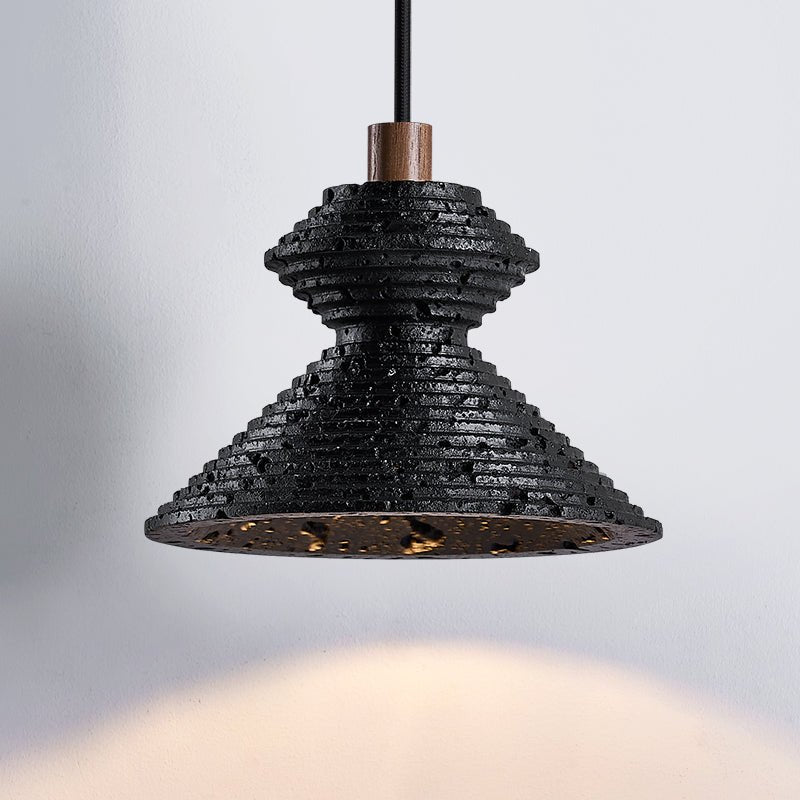 Elia lámpara colgante en travertino negro con textura estratificada