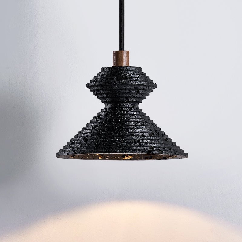 Elia lámpara colgante en travertino negro con textura estratificada