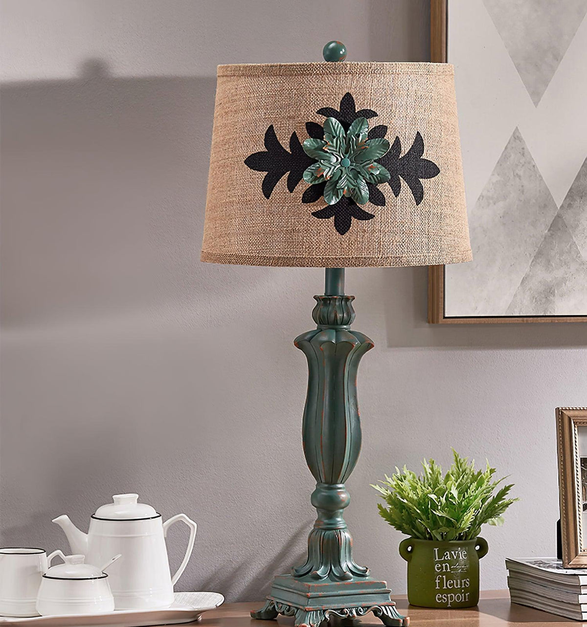 Xild lámpara de mesa de resina y tejido