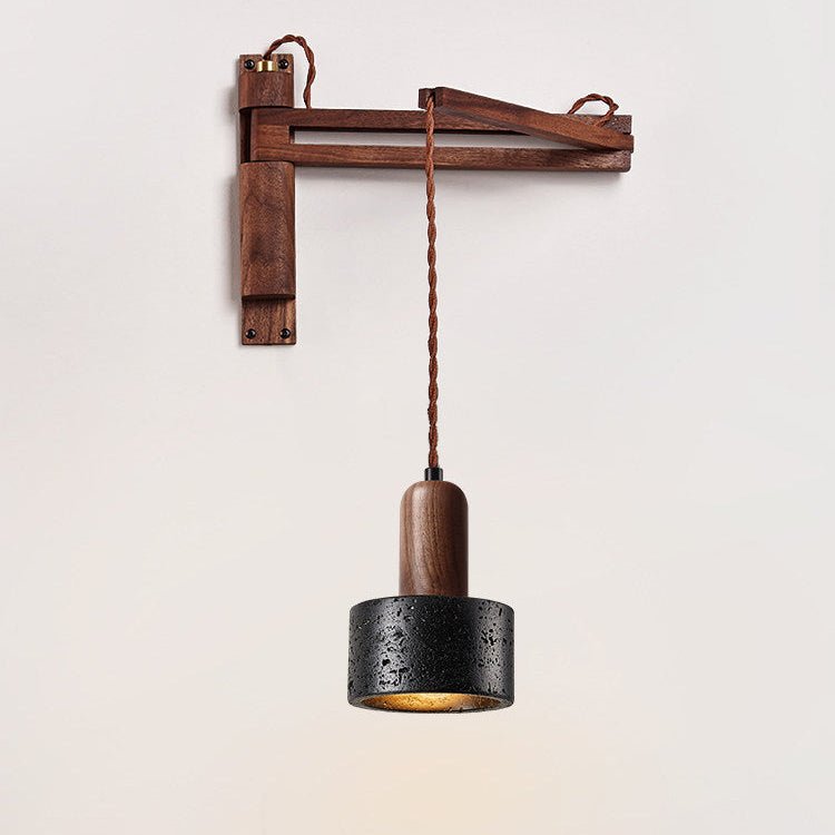 Vamki aplique de pared regulable negro con travertino y madera
