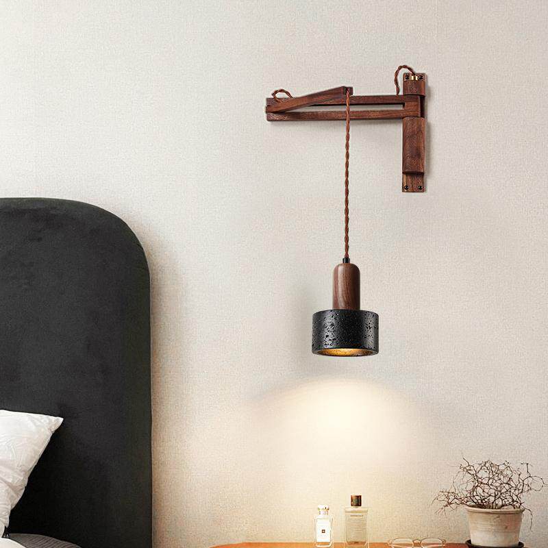 Vamki aplique de pared regulable negro con travertino y madera