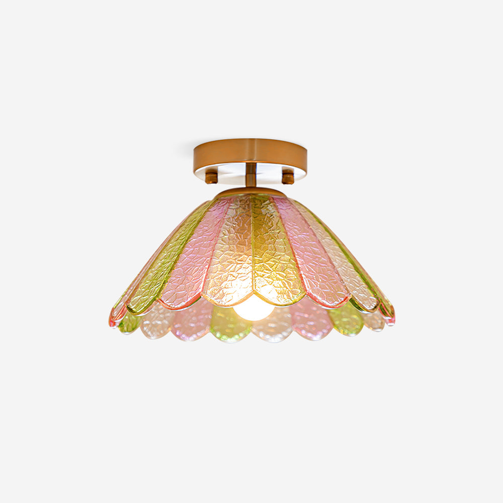 Leira lámpara de techo de vidrio colorido y florón dorado estilo vintage