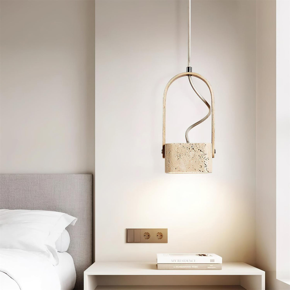 Cesta lámpara colgante Square travertino amarillo