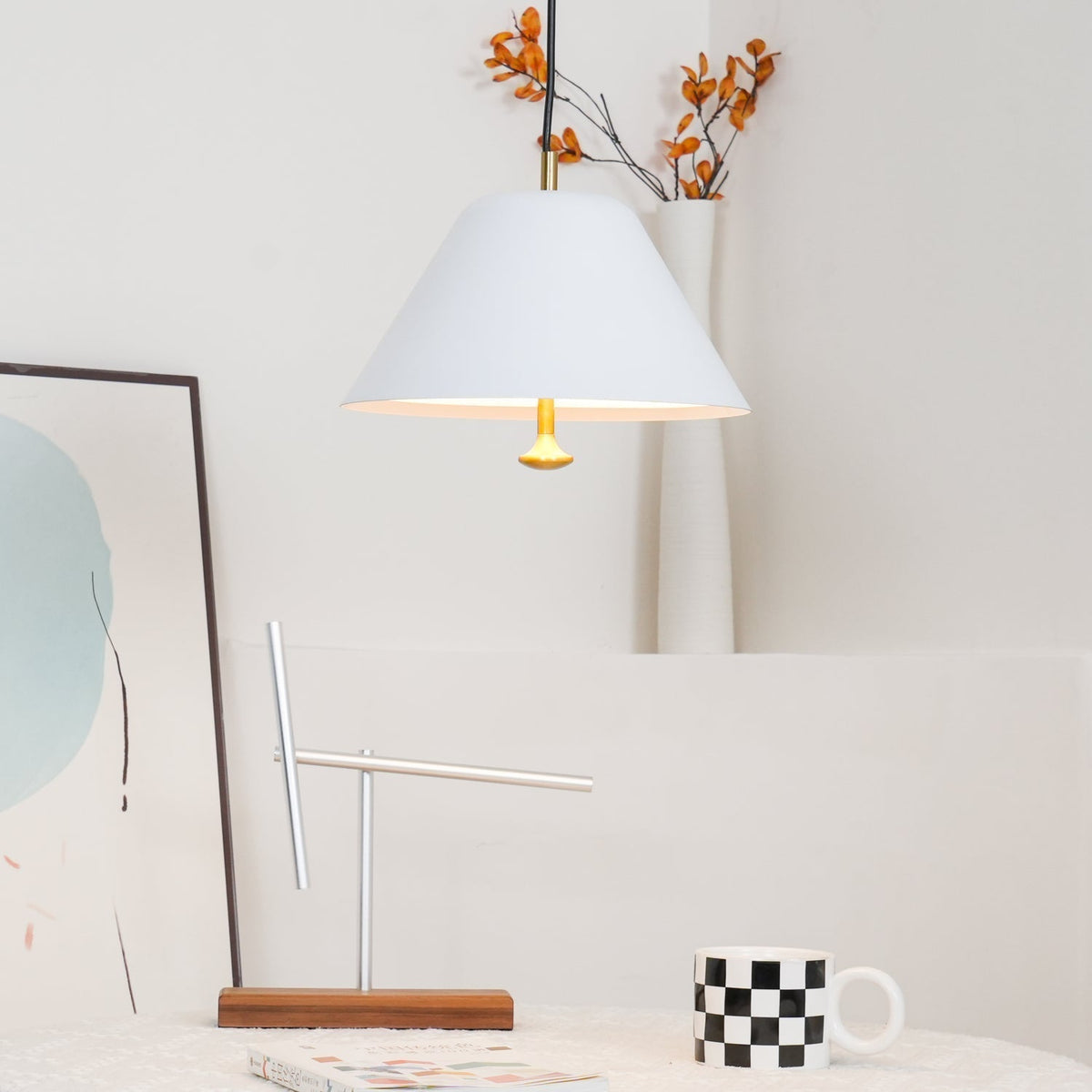 Lámpara colgante moderna de metal en verde y blanco minimalista