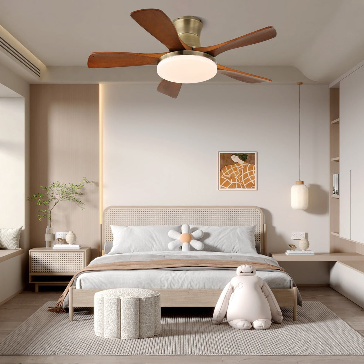 Brevo ventilador de techo con luz con paletas de madera