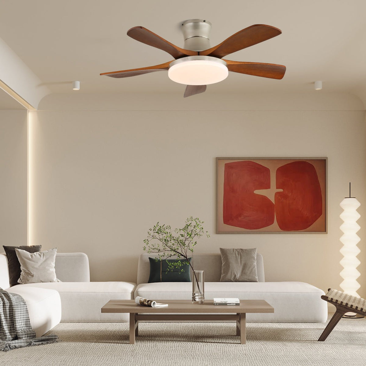 Brevo ventilador de techo con luz con paletas de madera