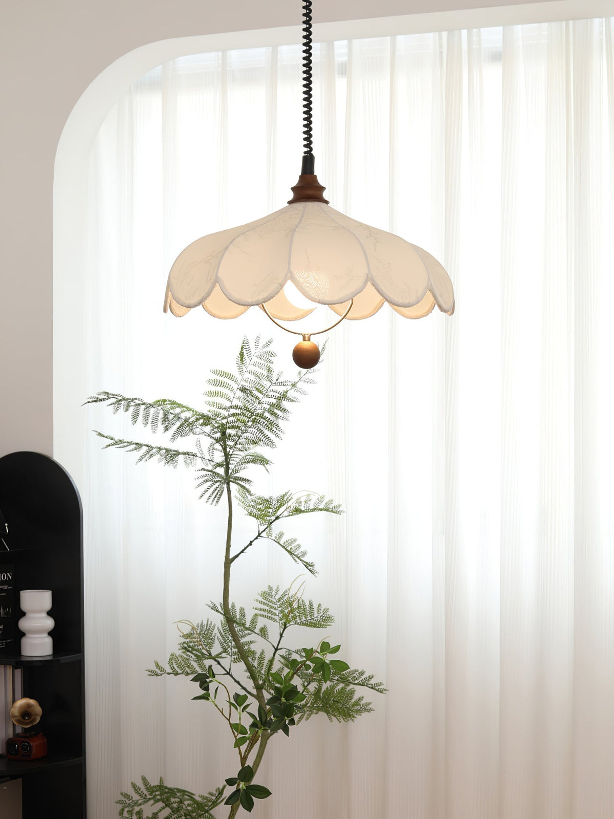 Solarn lámpara colgante de tejido y madera