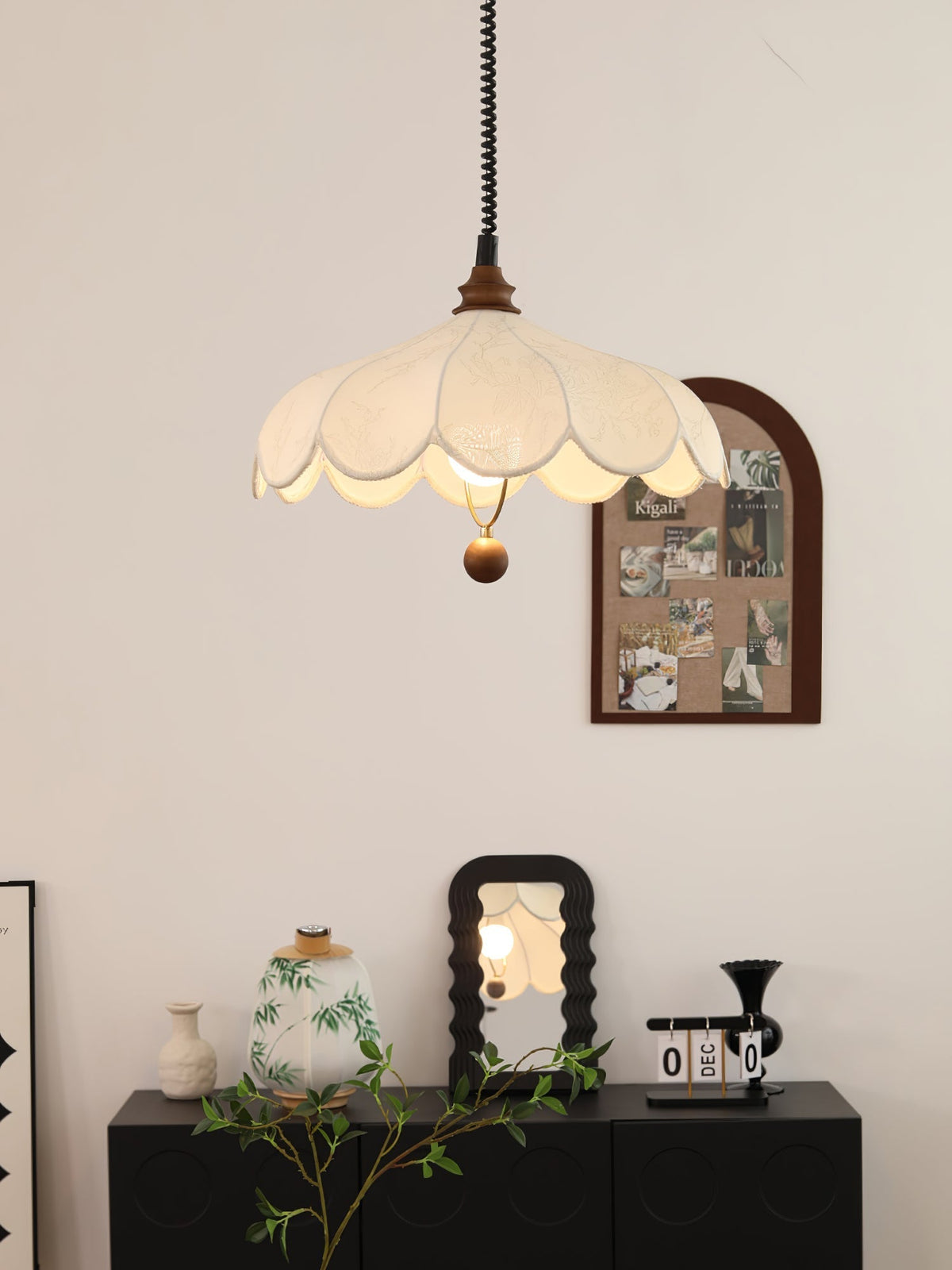 Solarn lámpara colgante de tejido y madera