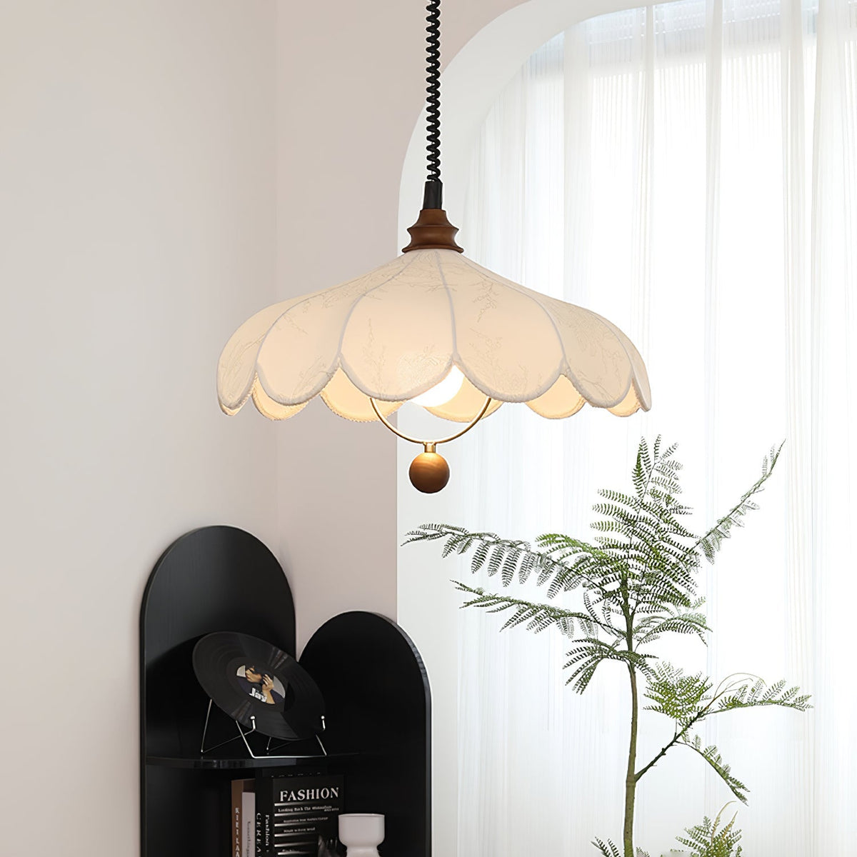 Solarn lámpara colgante de tejido y madera