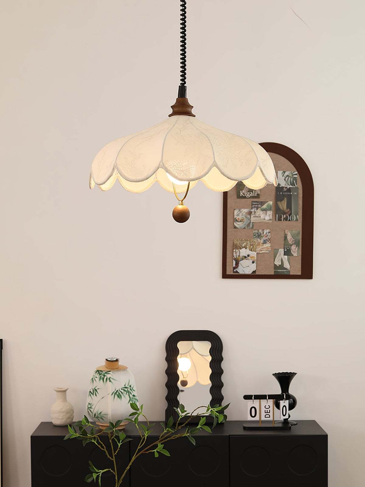 Solarn lámpara colgante de tejido y madera