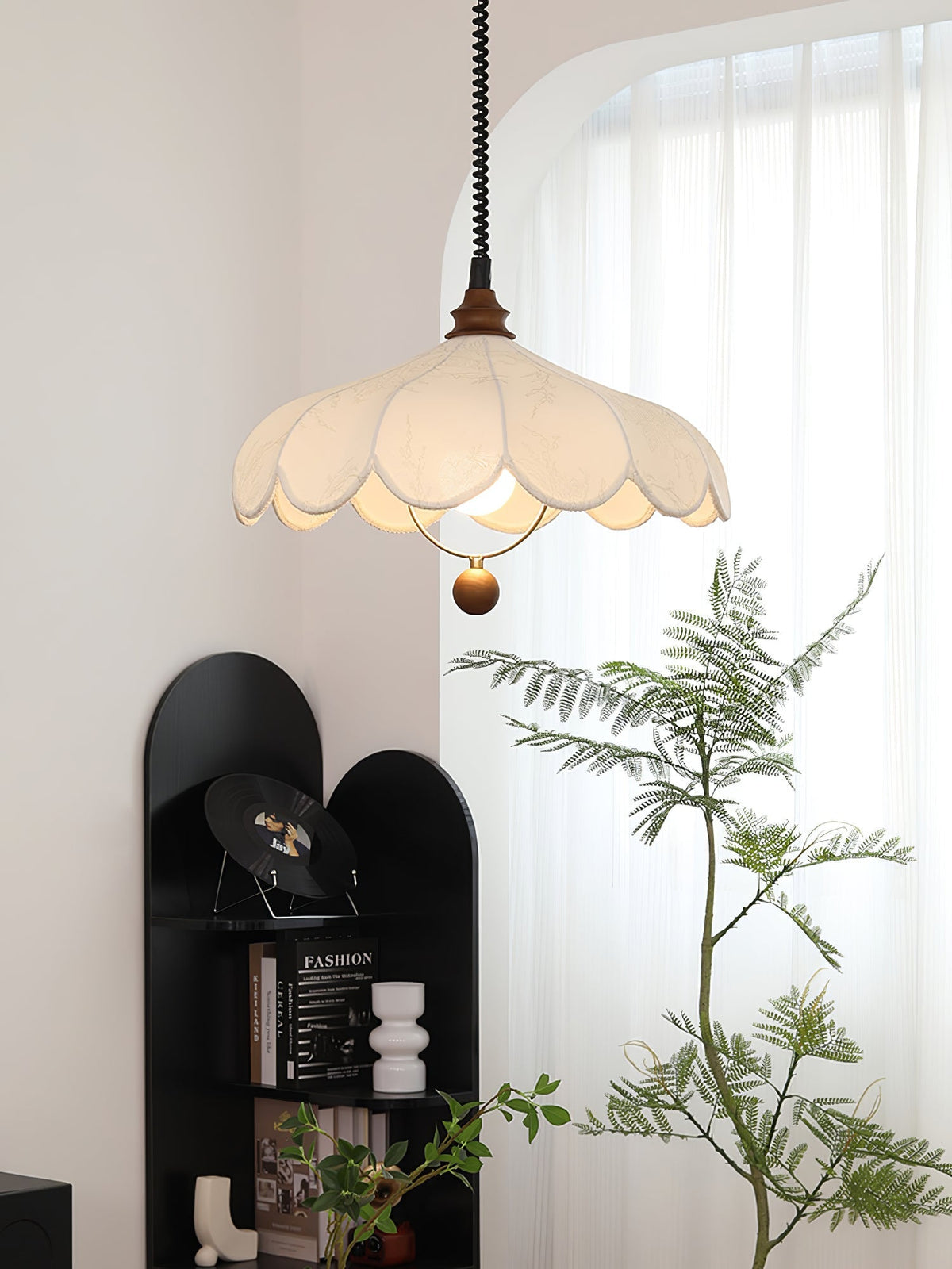 Solarn lámpara colgante de tejido y madera