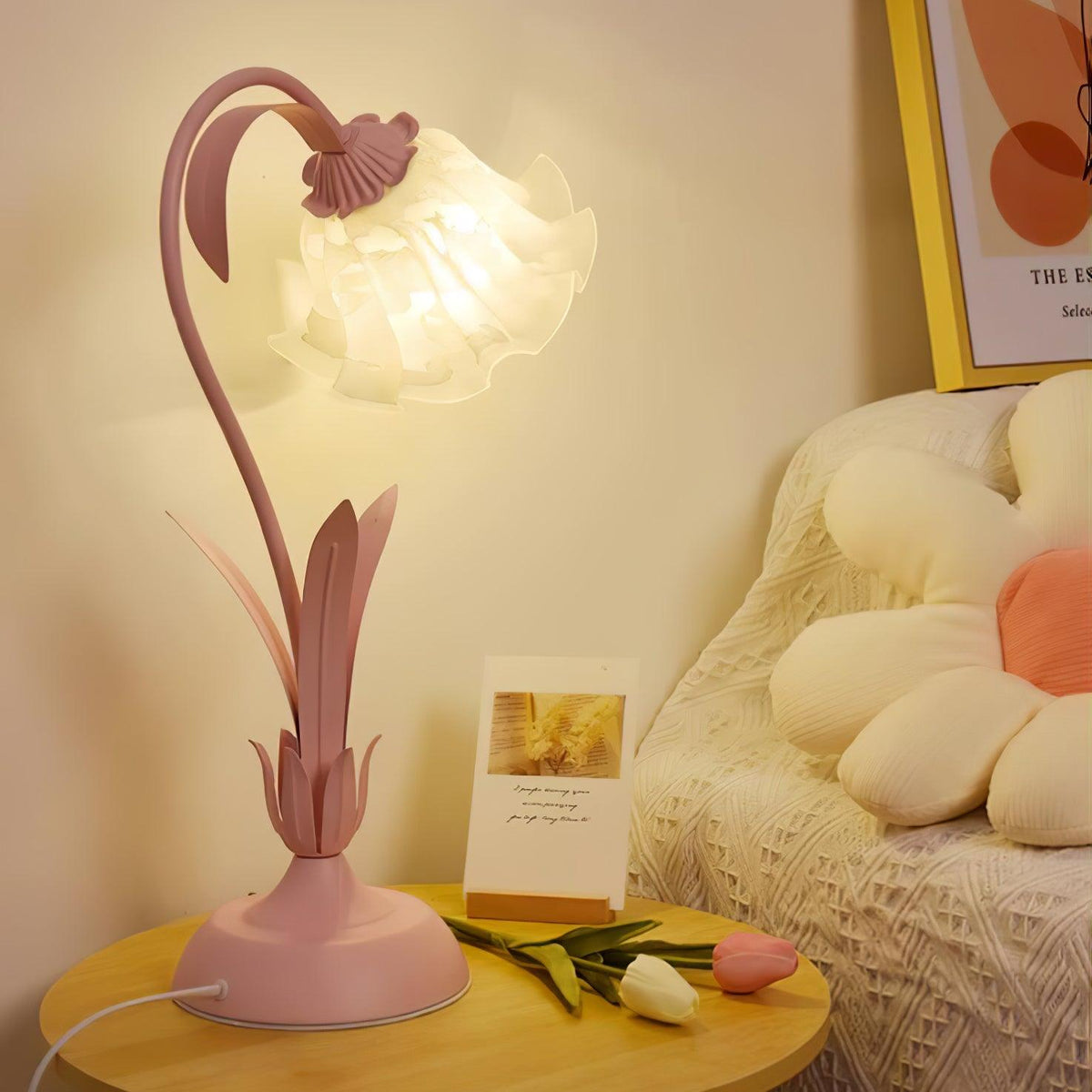 Zorien lámpara de mesa de acrílico con diseño floral