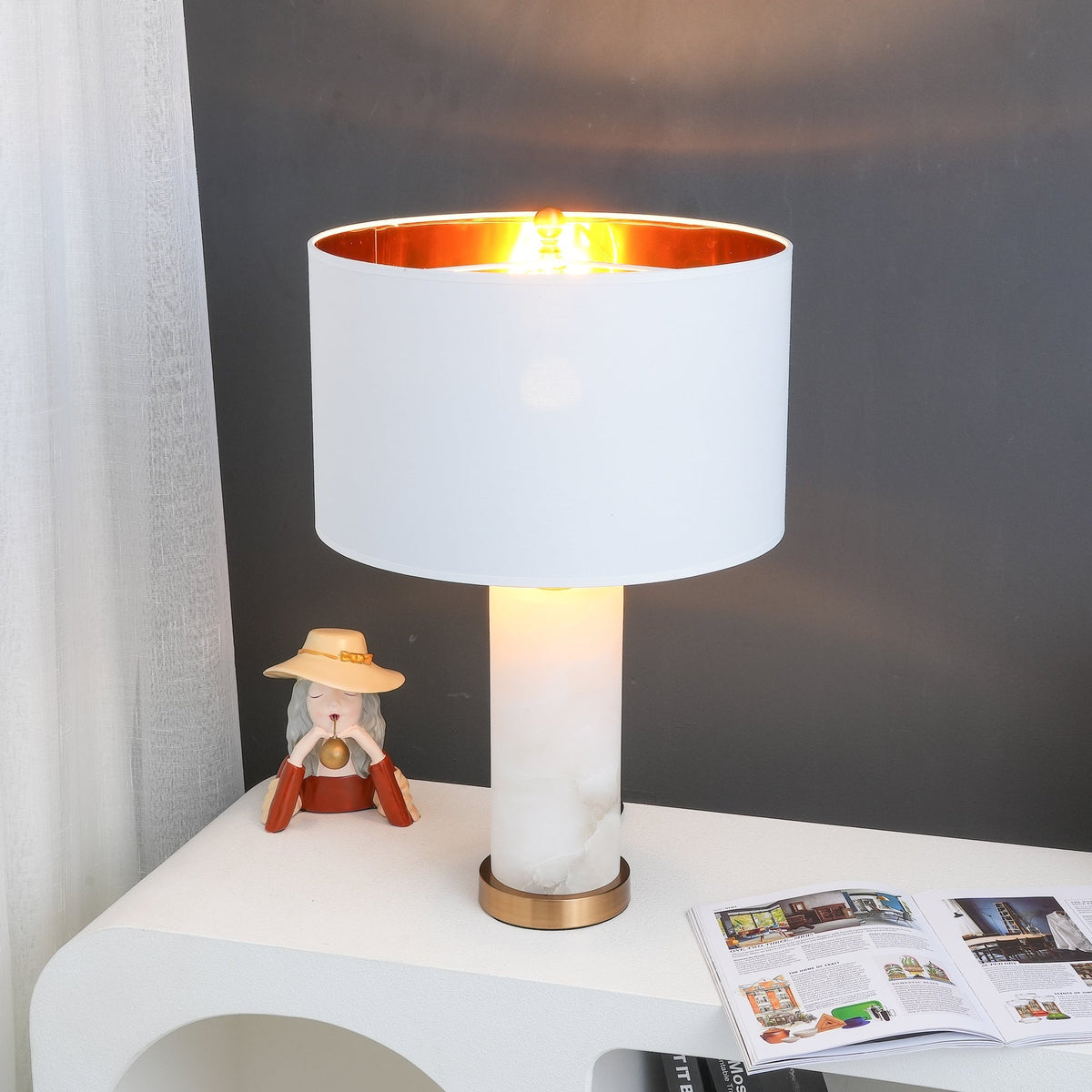 Zosilis lámpara de mesa cilíndrica de alabastro