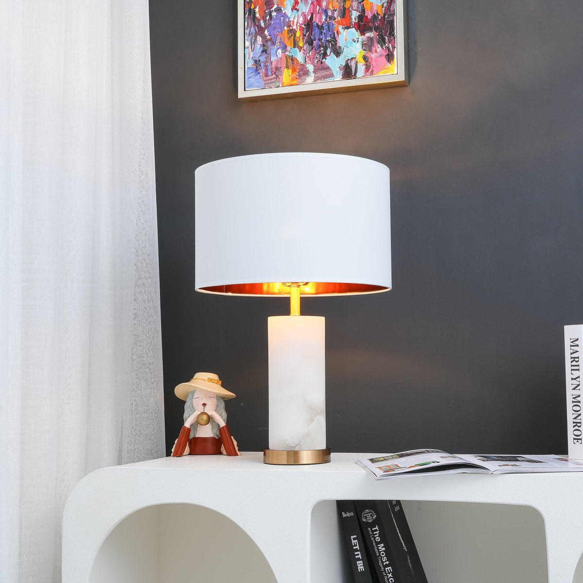 Zosilis lámpara de mesa cilíndrica de alabastro