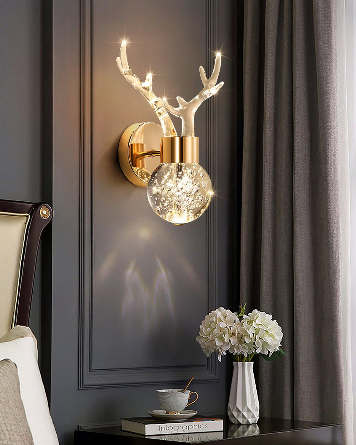 Cexi aplique de pared postmoderno lujo ciervo cristal