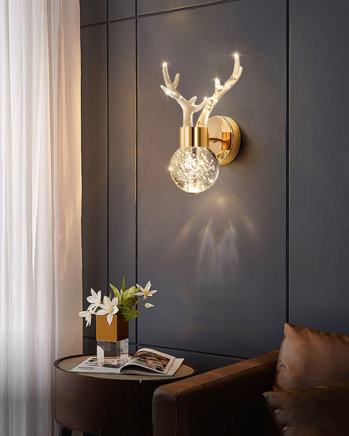 Cexi aplique de pared postmoderno lujo ciervo cristal