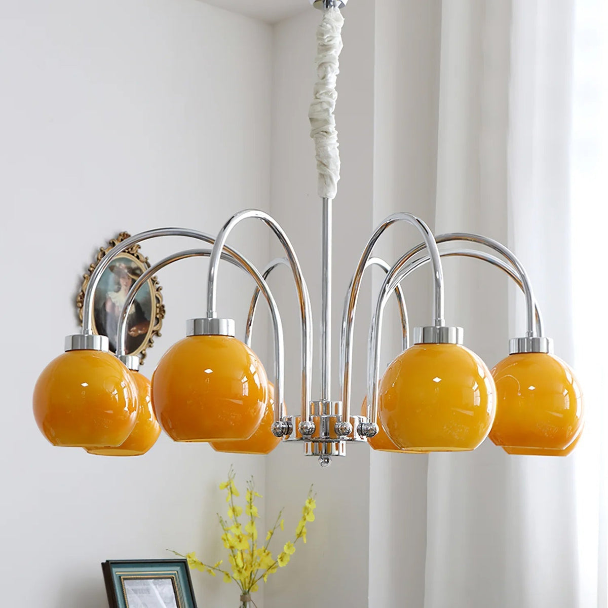 Liororian lámpara de araña con globos de vidrio amarillo