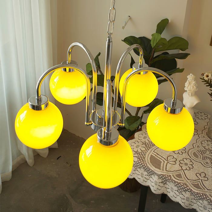 Liororian lámpara de araña con globos de vidrio amarillo