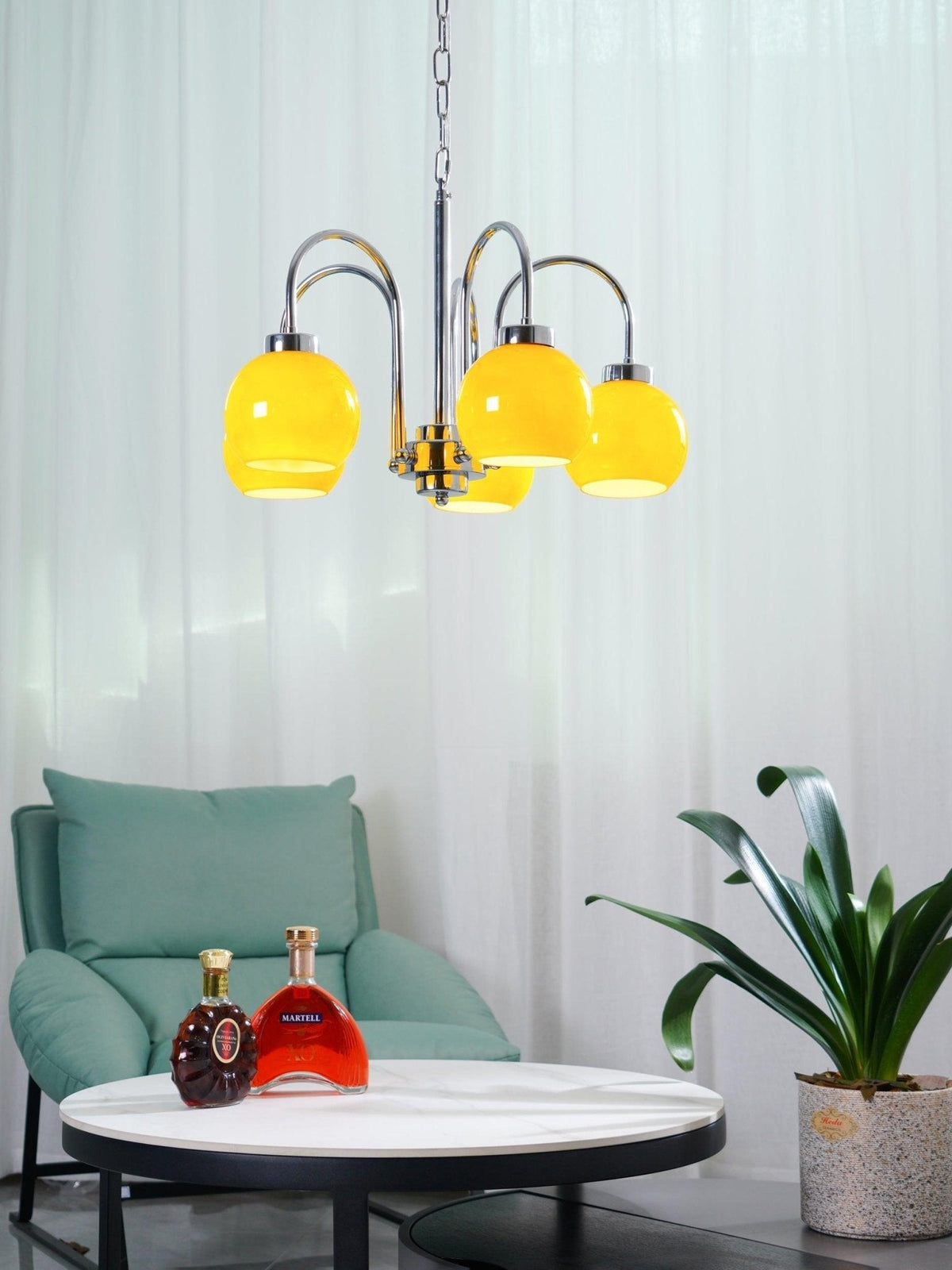 Liororian lámpara de araña con globos de vidrio amarillo