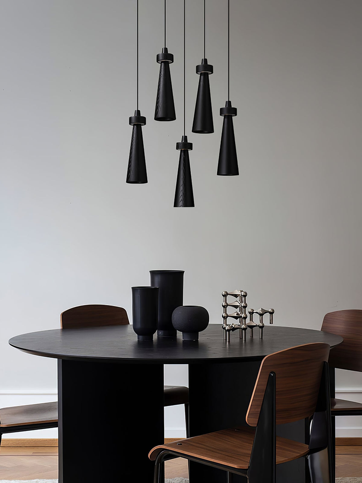 Taper Lámpara Colgante Negro Minimalista Madera