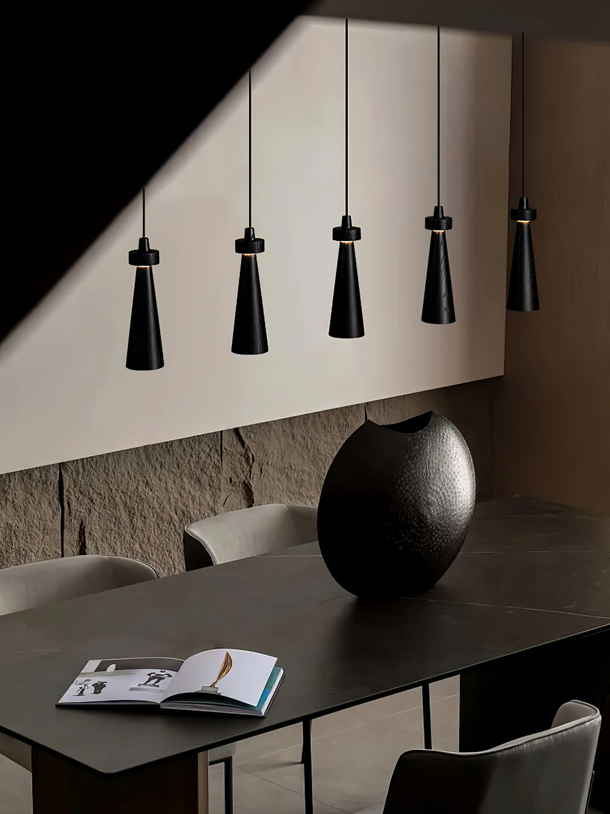 Taper Lámpara Colgante Negro Minimalista Madera