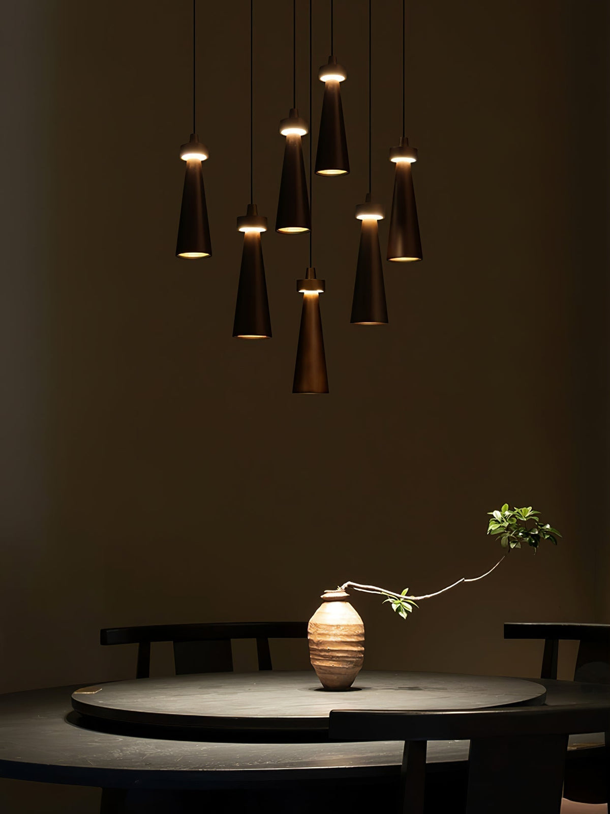 Taper Lámpara Colgante Negro Minimalista Madera