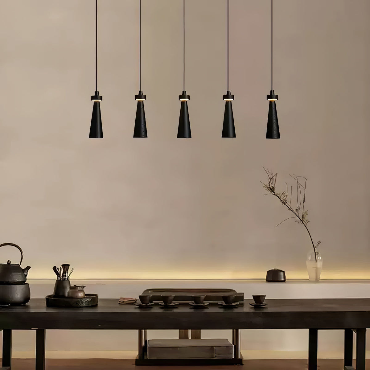 Taper Lámpara Colgante Negro Minimalista Madera