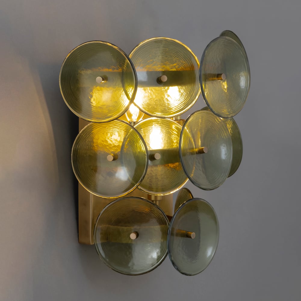 Aurora Wandleuchte Bernstein Pressglas Scheibe Mid-Century