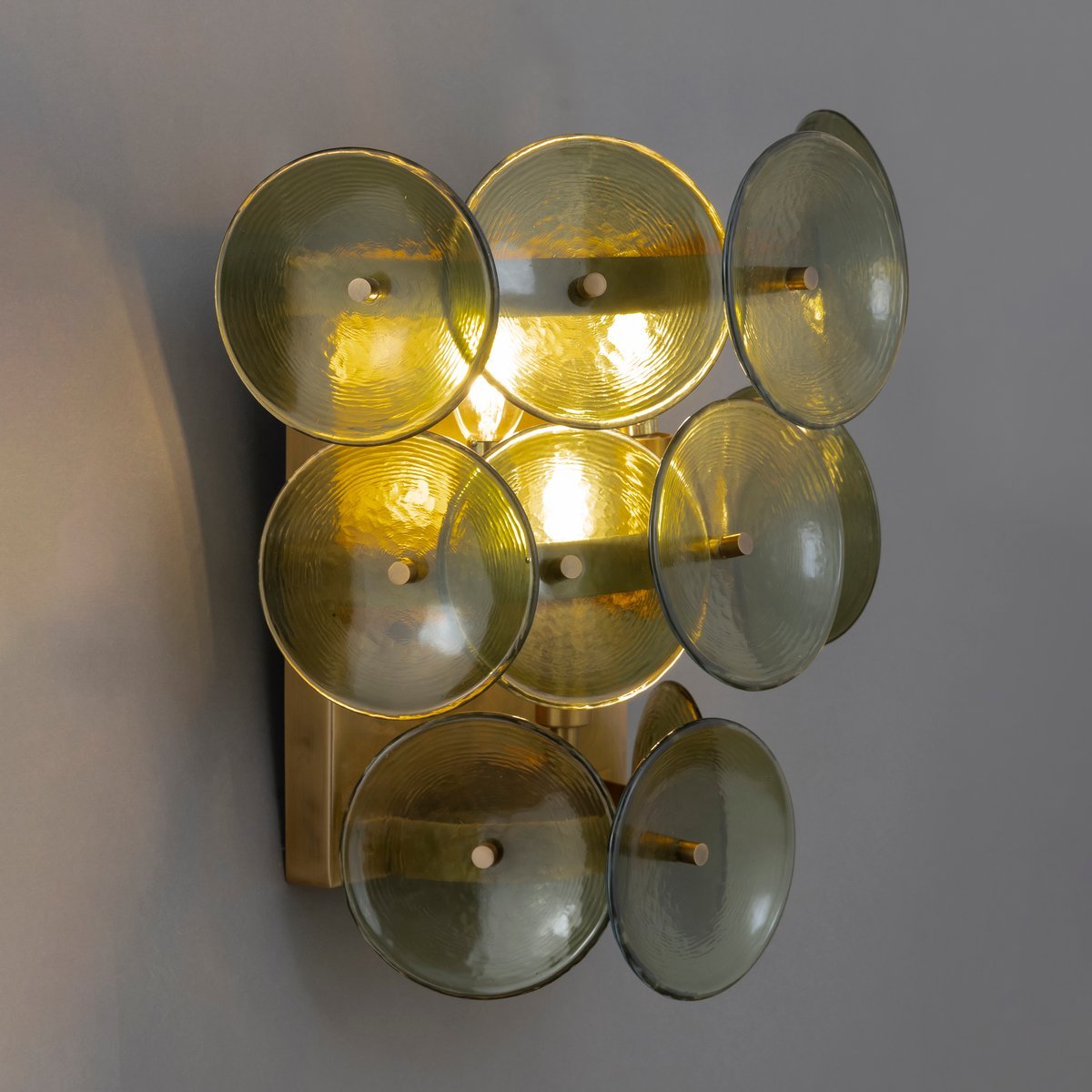 Aurora Wandleuchte Bernstein Pressglas Scheibe Mid-Century