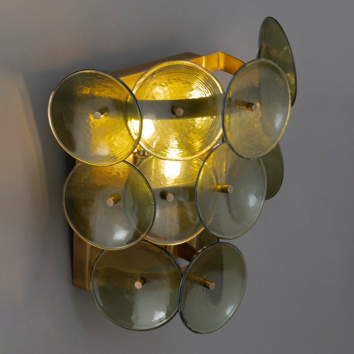 Aurora Wandleuchte Bernstein Pressglas Scheibe Mid-Century