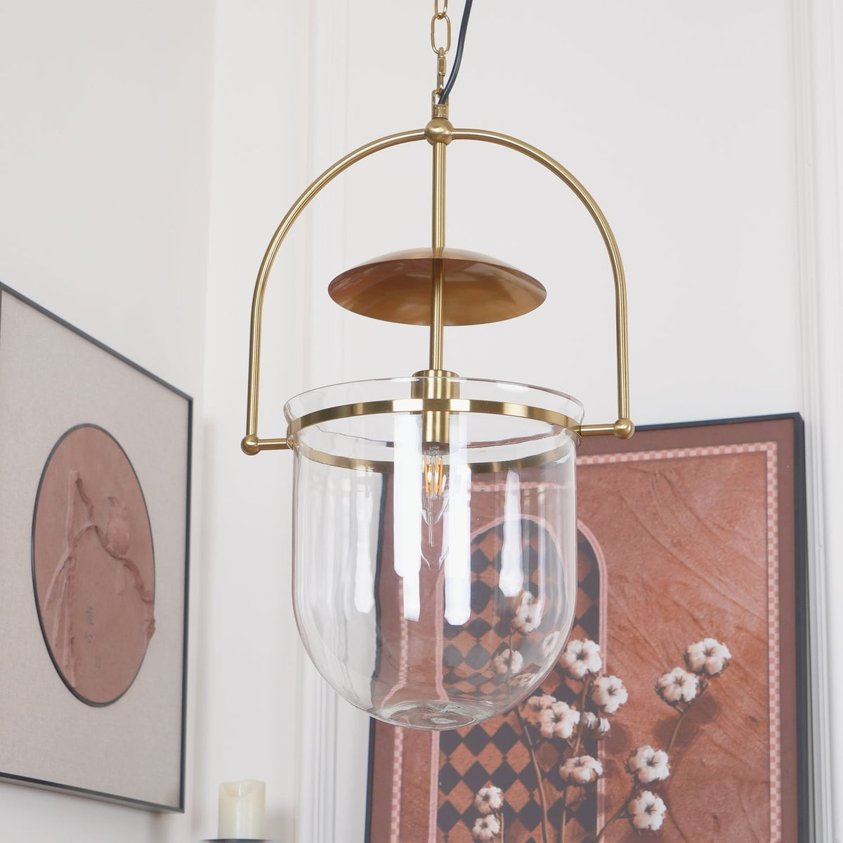 Velanaya lámpara colgante de vidrio con latón estilo vintage para sala de estar