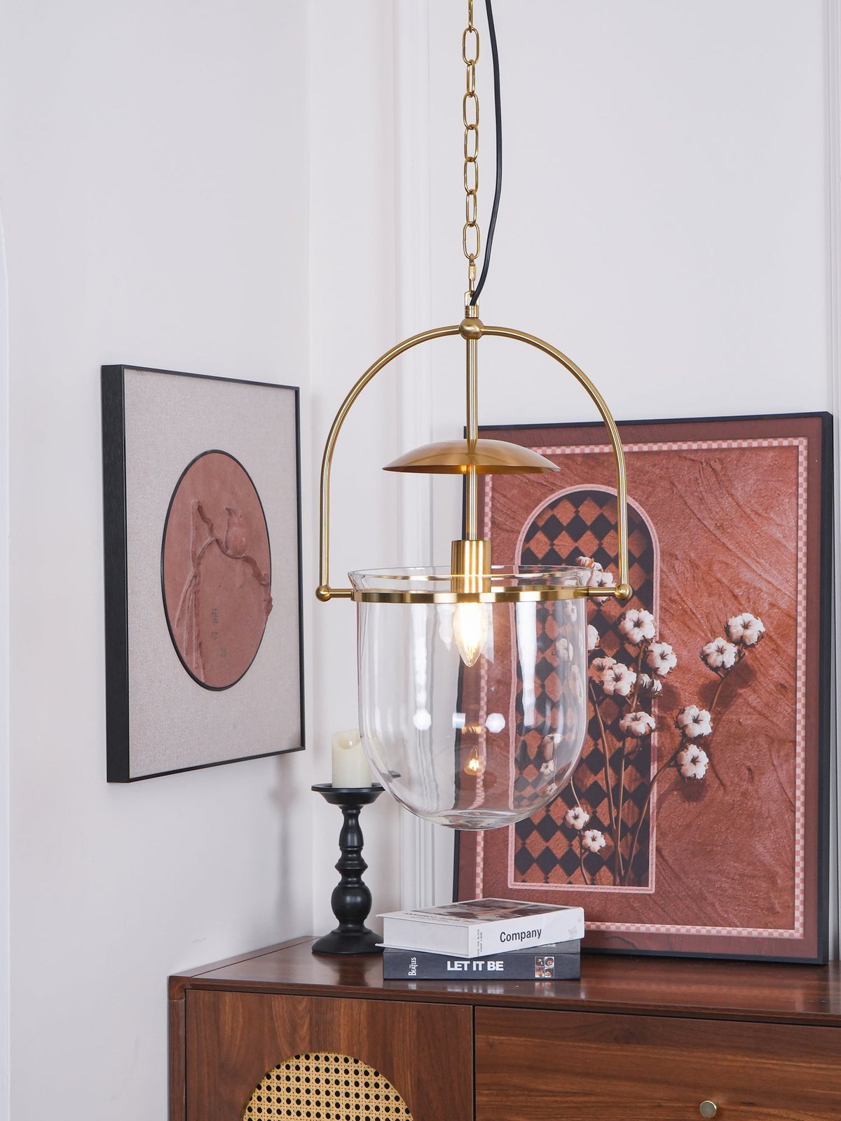 Velanaya lámpara colgante de vidrio con latón estilo vintage para sala de estar