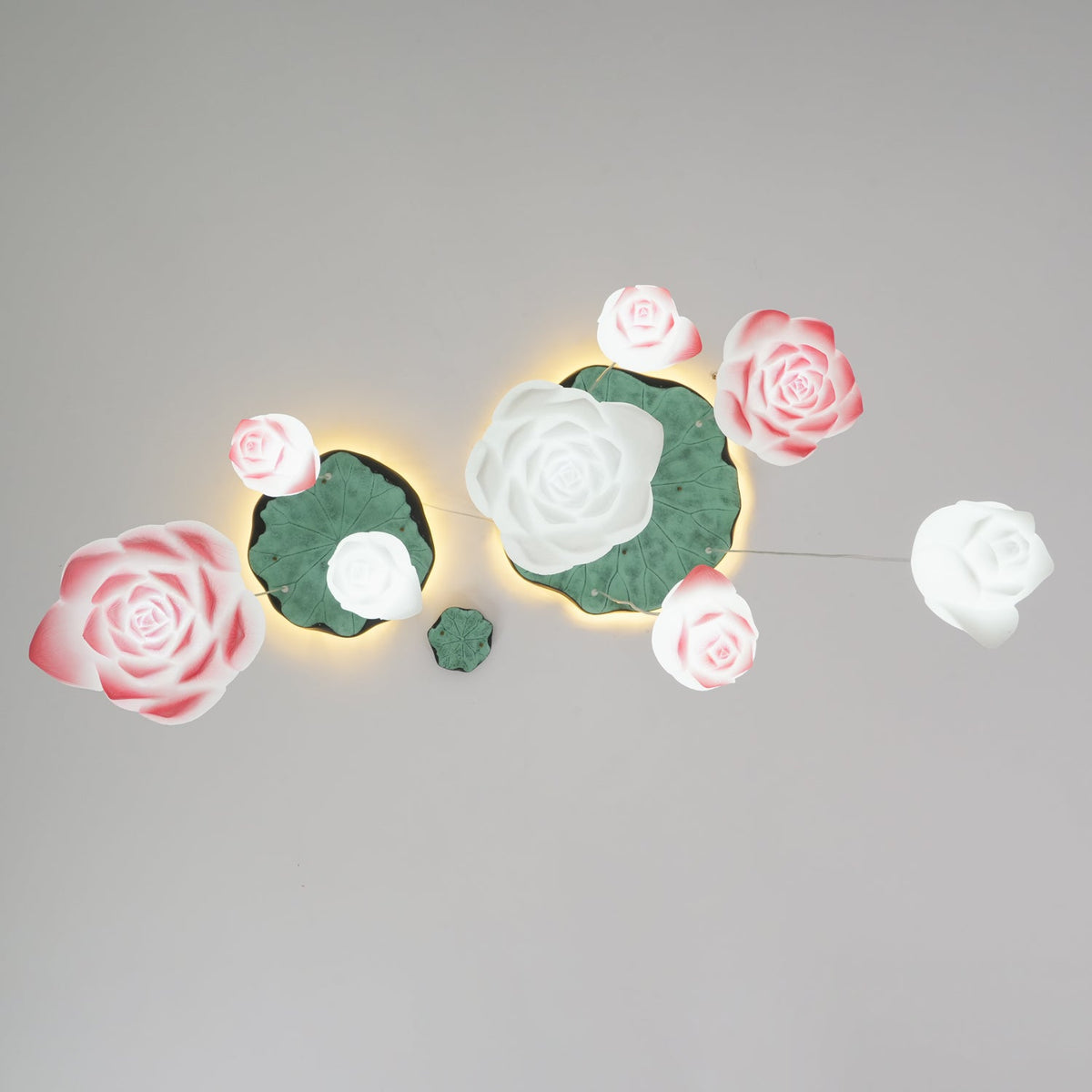 Rivinira lámpara de araña Loto Floral rosa blanca 7-Light