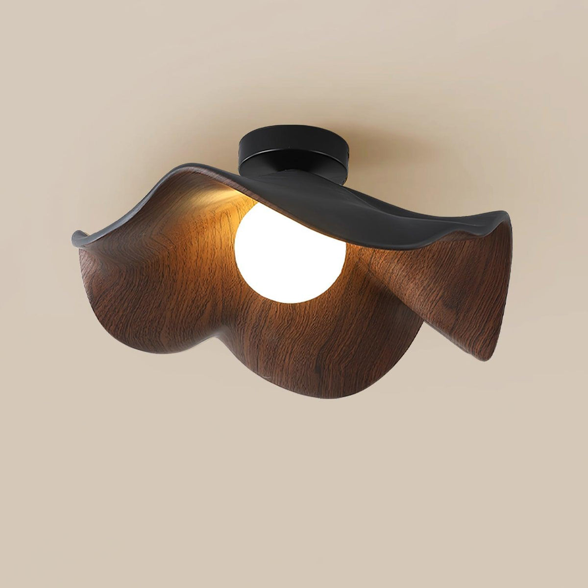 Belenor lámpara de techo Lotus Leaf con acabado de madera y blanco