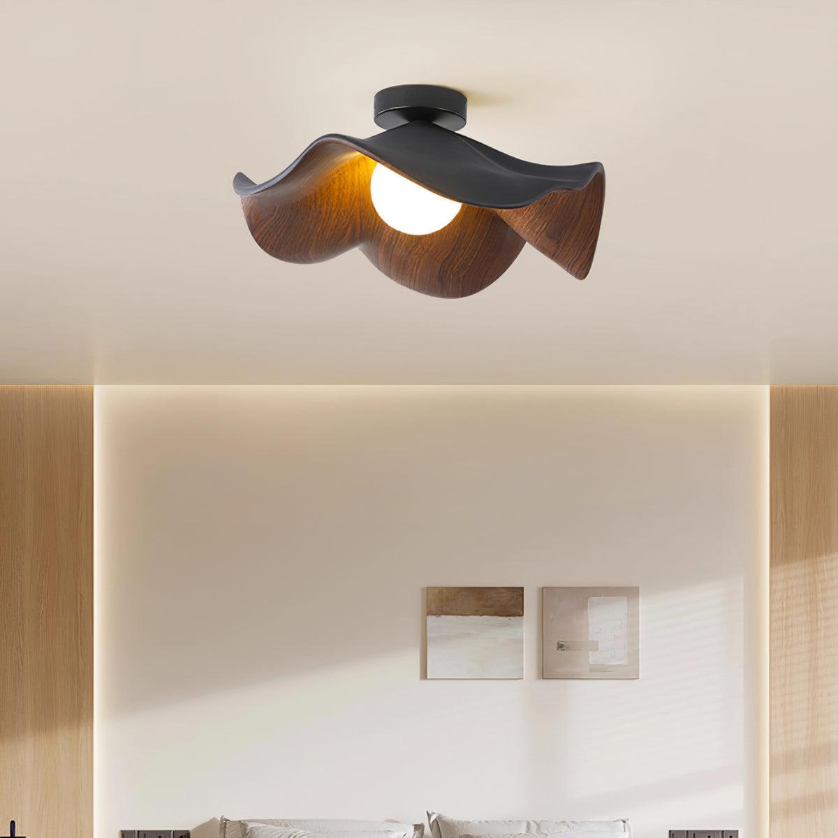 Belenor lámpara de techo Lotus Leaf con acabado de madera y blanco