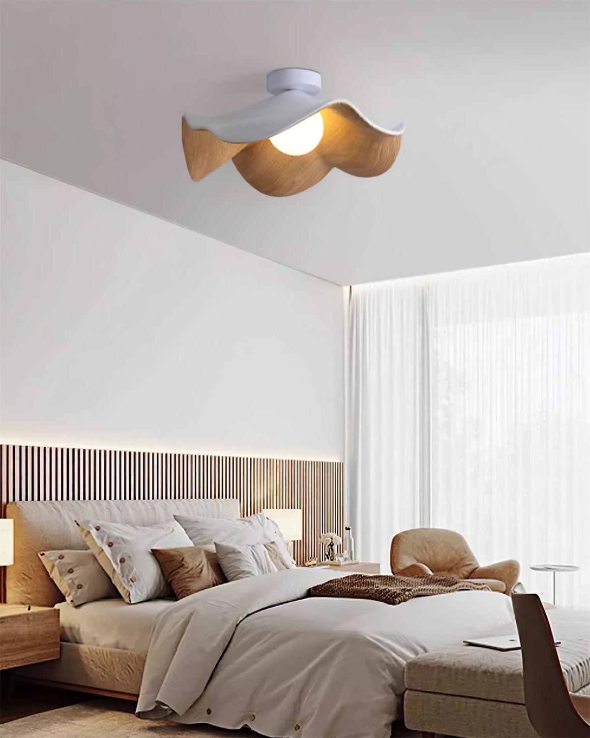Belenor lámpara de techo Lotus Leaf con acabado de madera y blanco