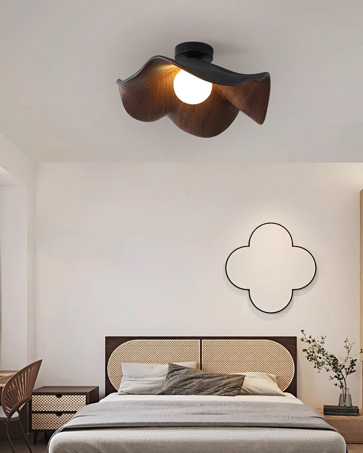 Belenor lámpara de techo Lotus Leaf con acabado de madera y blanco