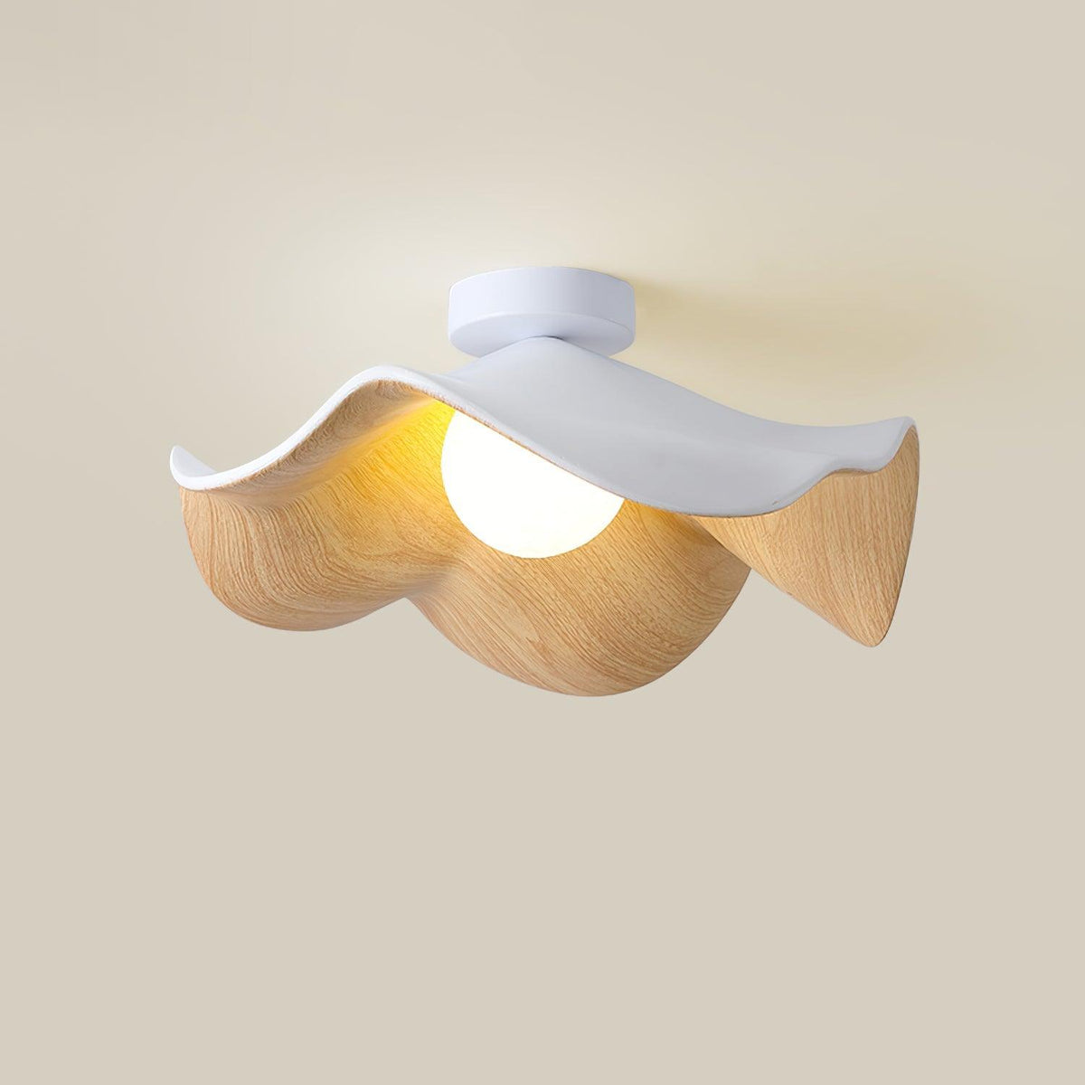 Belenor lámpara de techo Lotus Leaf con acabado de madera y blanco