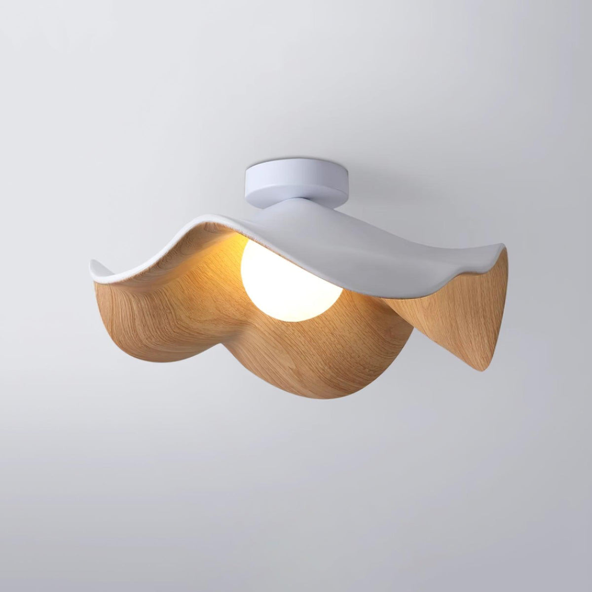 Belenor lámpara de techo Lotus Leaf con acabado de madera y blanco