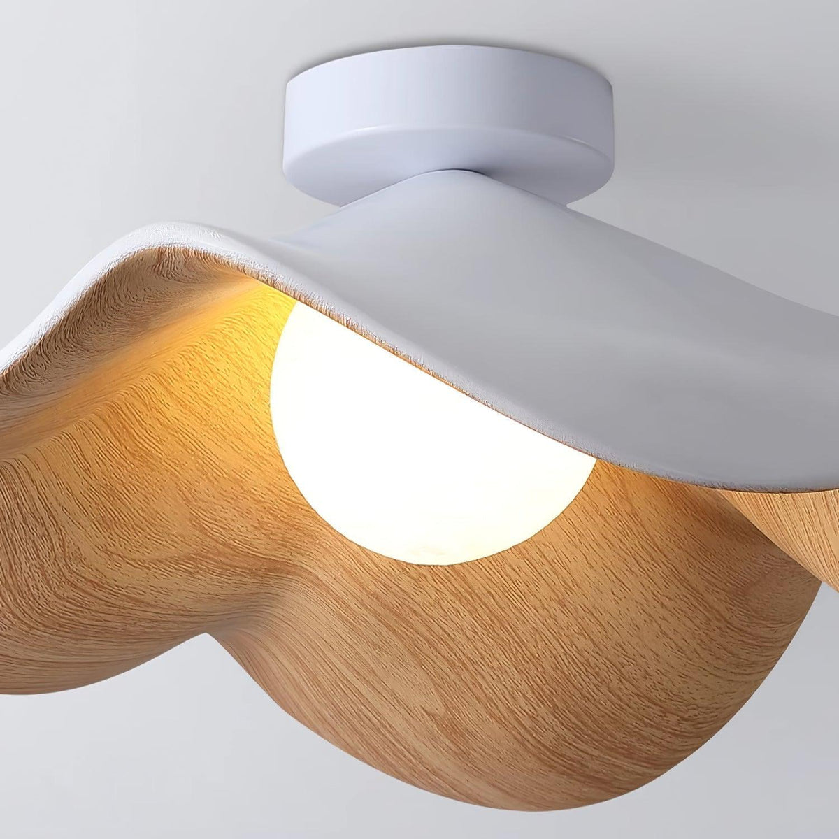 Belenor lámpara de techo Lotus Leaf con acabado de madera y blanco