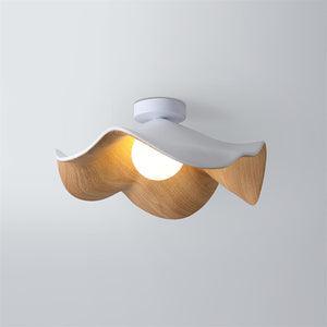 Belenor lámpara de techo Lotus Leaf con acabado de madera y blanco