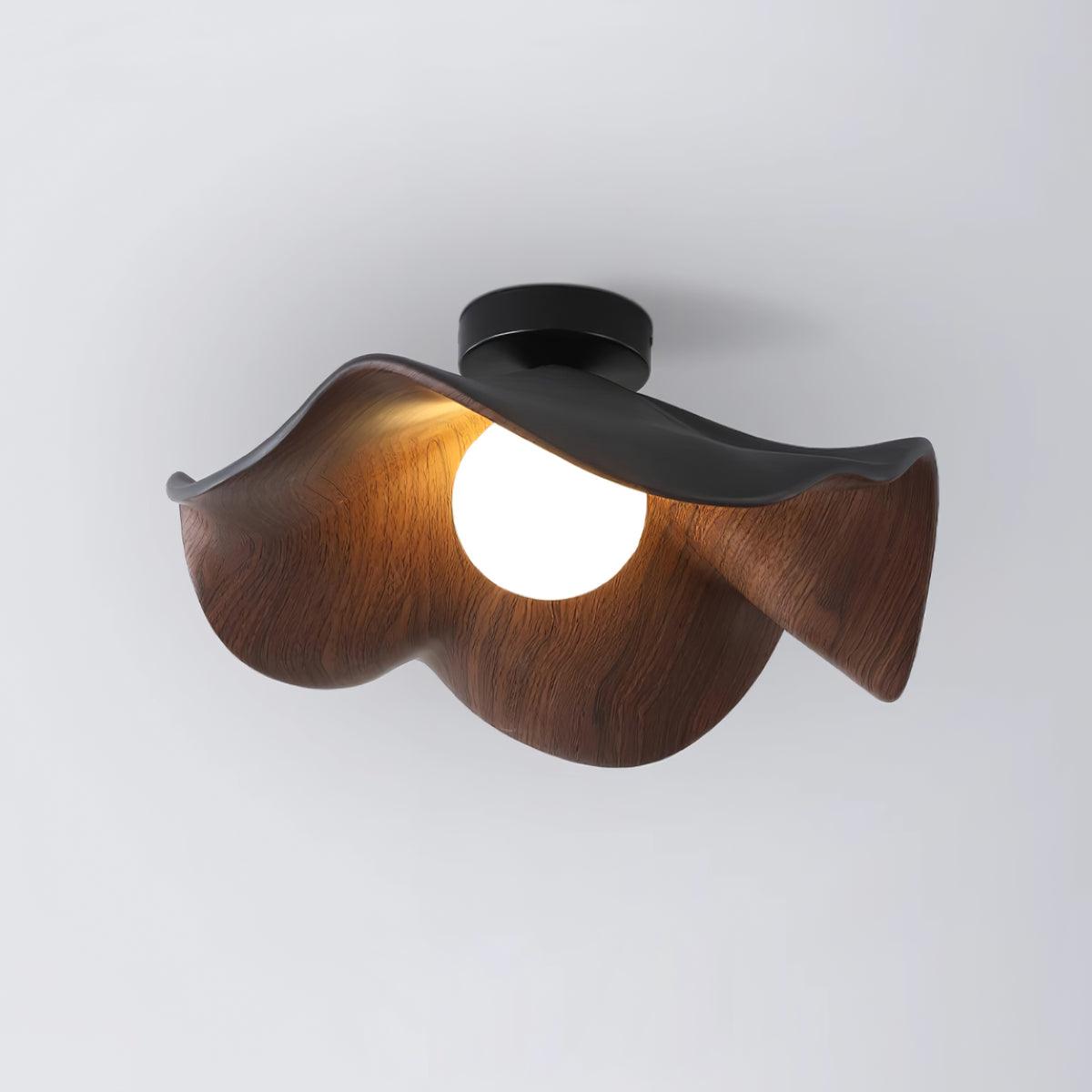 Belenor lámpara de techo Lotus Leaf con acabado de madera y blanco