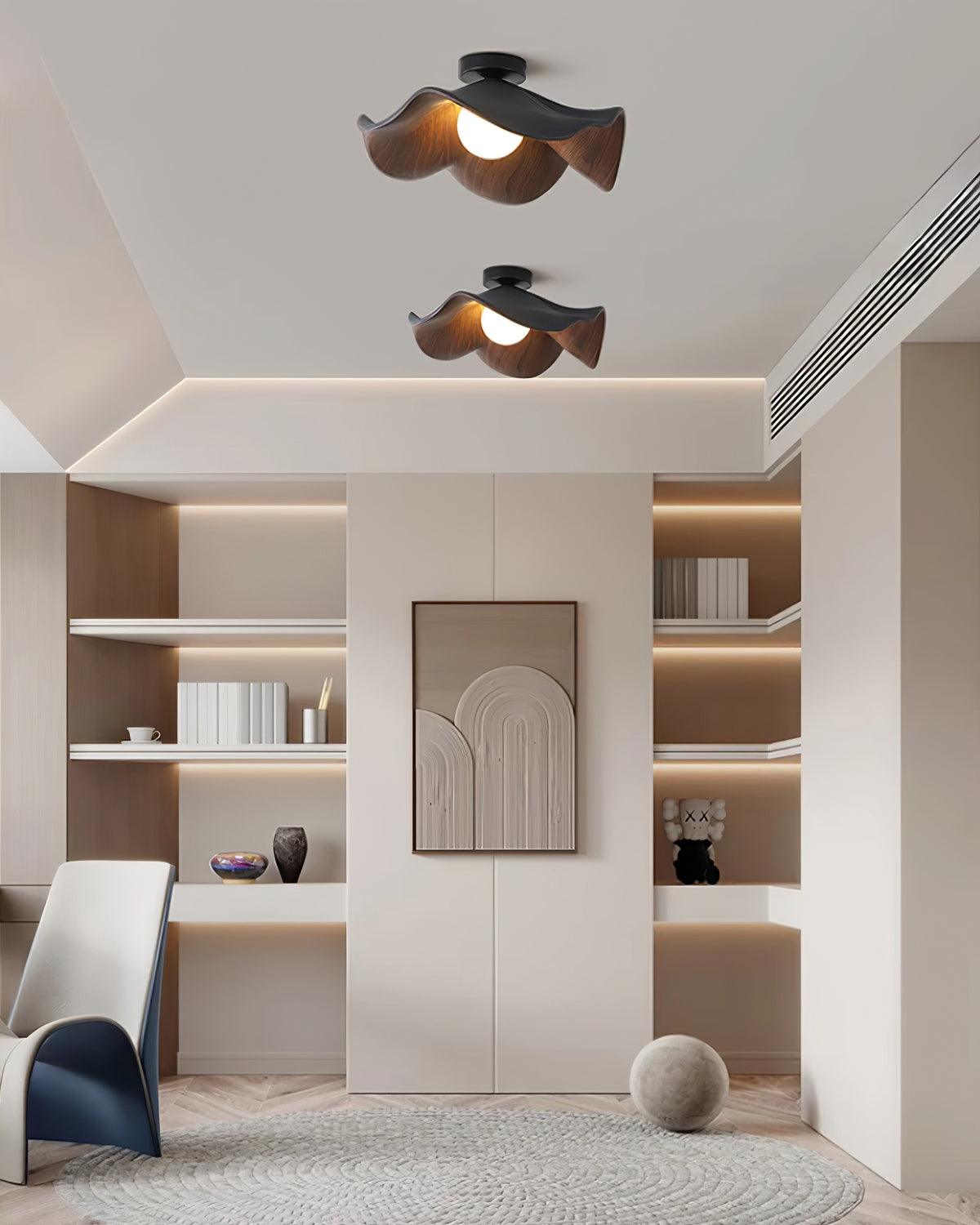 Belenor lámpara de techo Lotus Leaf con acabado de madera y blanco