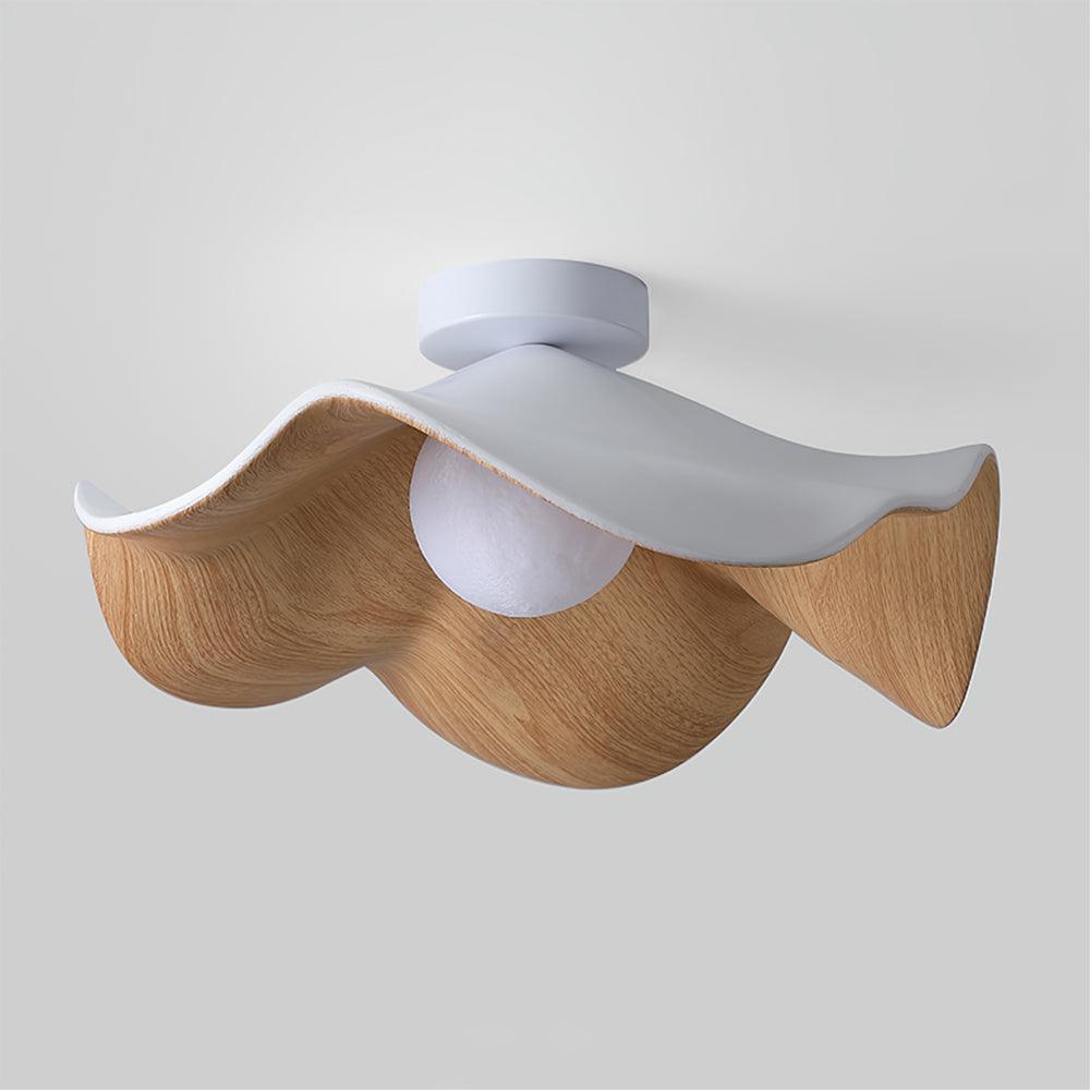 Belenor lámpara de techo Lotus Leaf con acabado de madera y blanco