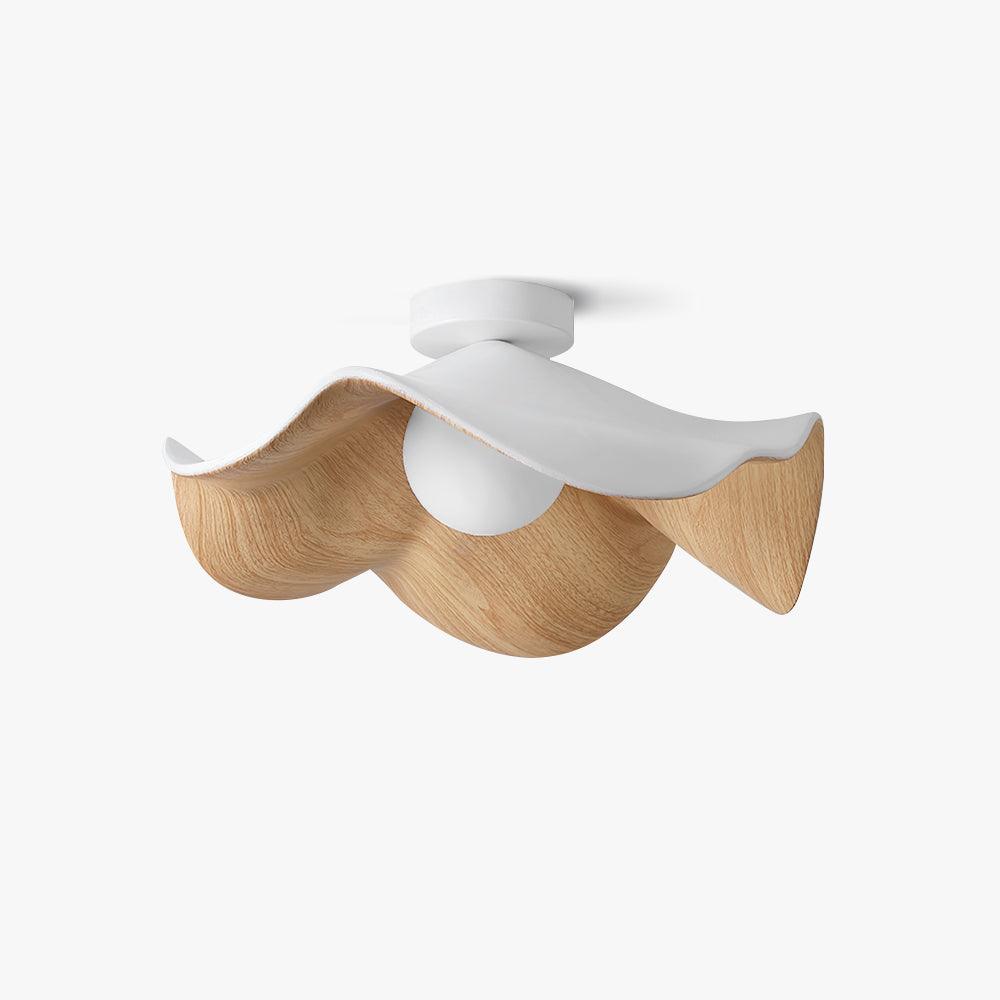 Belenor lámpara de techo Lotus Leaf con acabado de madera y blanco