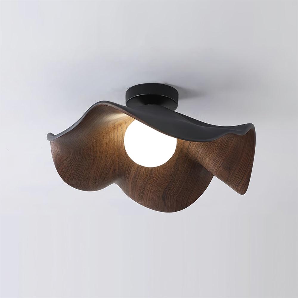 Belenor lámpara de techo Lotus Leaf con acabado de madera y blanco